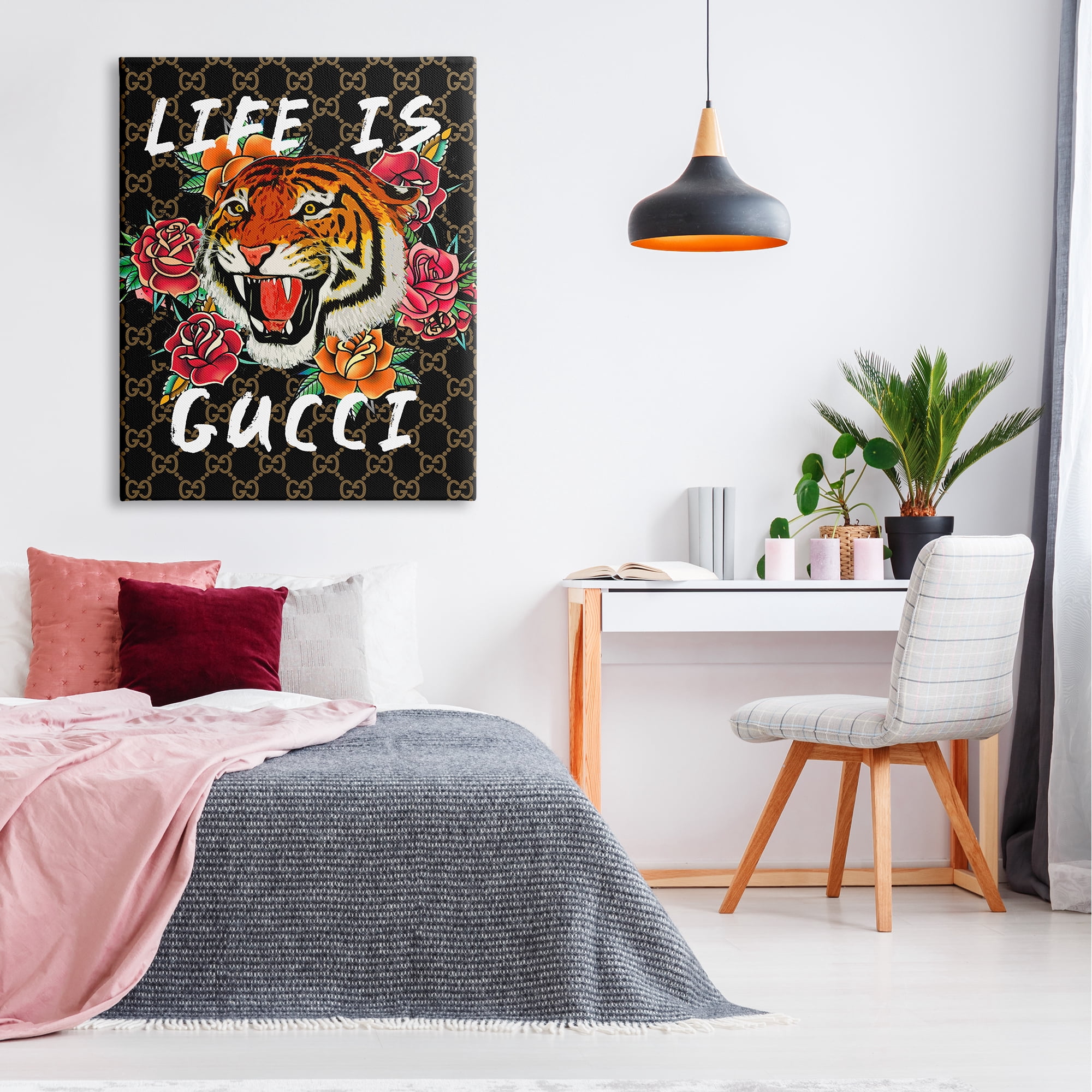 Stupell Industries Glam Tiger & Roses Animals & Insects Painting Gallery Wrapped Canvas Print Wall Art, 36 x 48