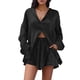 thumbnail image 1 of Conjunto de camisa de manga larga lisa y pantalones cortos para mujer: ropa informal de playa, cintura elástica, tallas S-XXL, contorno de pecho 130-146 cm, 1 of 5