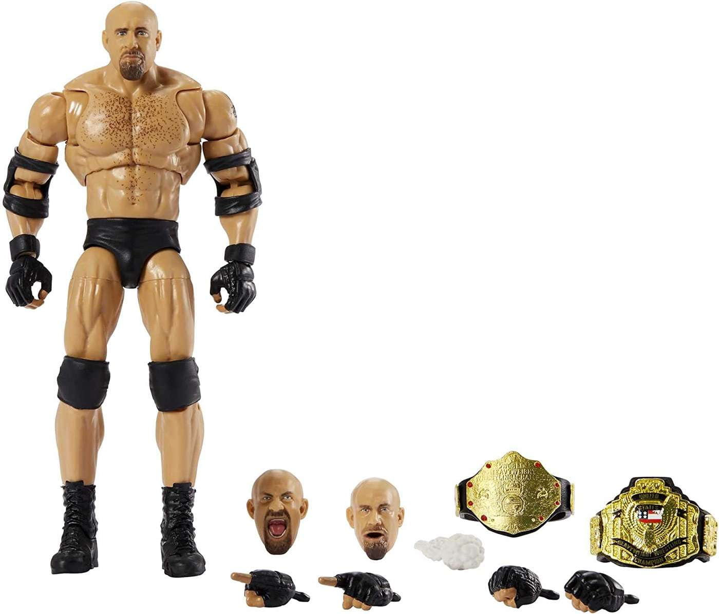Mattel WWE Fan Takeover Goldberg Action Figure, with Extra Heads & Championships (6")