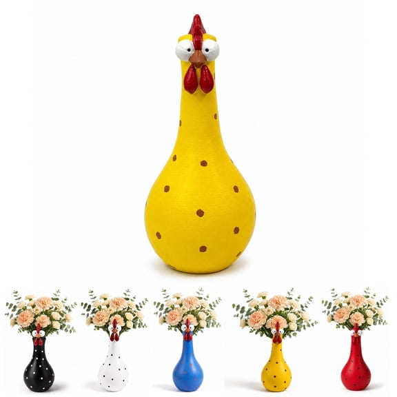 8in Chicken Vase for Flowers, Resin Cheeky Chook Vase, Holds Fresh or Dried Flowers, Colorful Rooster Farmhouse Decor Figurine for Shelves, Tables, Yard, Lawn, Home, Gift