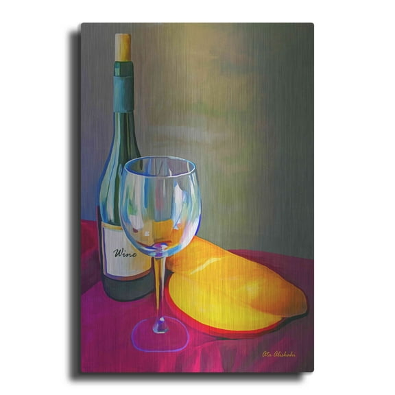 Luxe Metal Art 'Wine Bread' by Ata Alishahi, Metal Wall Art, 12"x16"