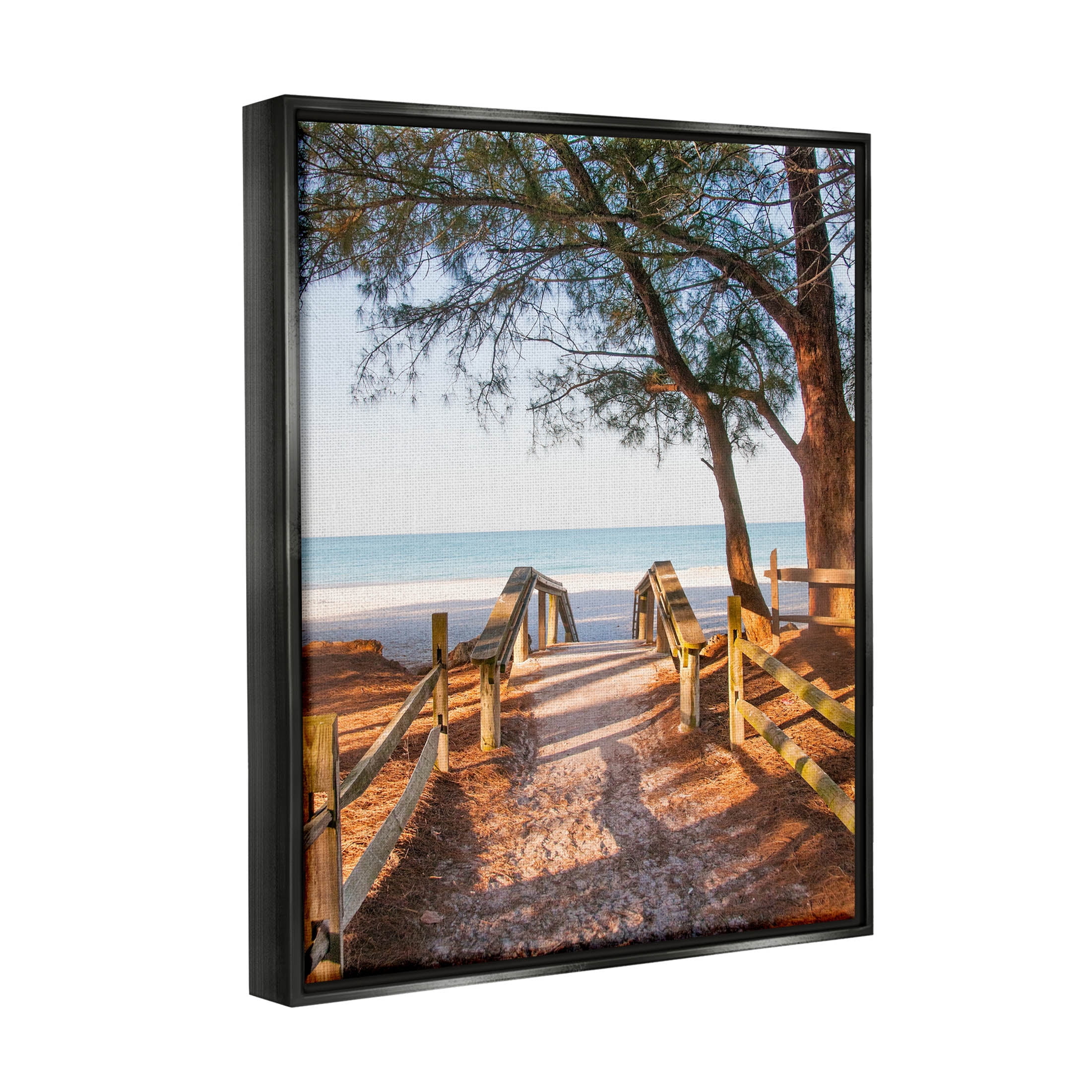 Stupell Industries Relaxing Beach Walkway Coastal Path Photograph Jet Black Floating Framed Canvas Print Wall Art, Design by Mary Lou Photography
