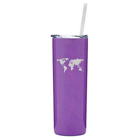 

20 oz Skinny Tall Tumbler Stainless Steel Vacuum Insulated Travel Mug With Straw World Map (Purple)