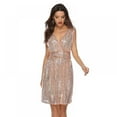 thumbnail image 2 of CNKOO Robe Sexy Argentée à Sequins pour Femmes Col en V Profond Sans Manches Robe Courte Soirée Décontractée, 2 of 9