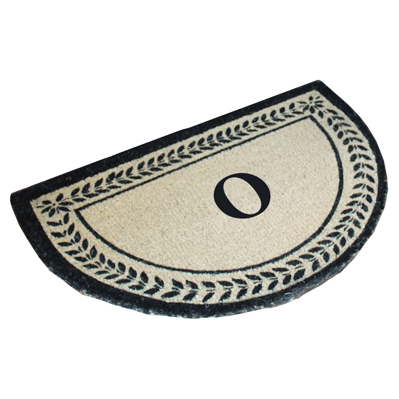 First Impression Half Round Leaf Border Monogrammed Outdoor Door Mat