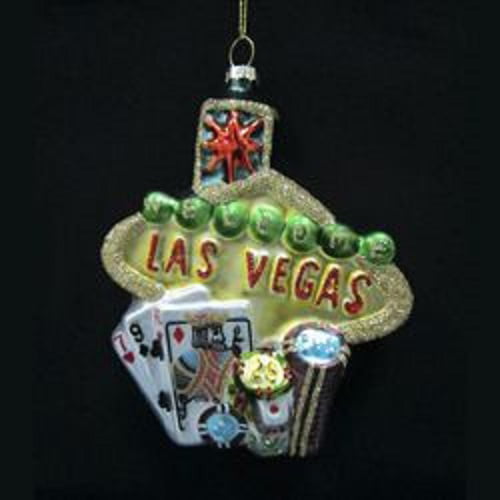 Las Vegas Sign Green Glitter Christmas Tree Ball Ornament Holiday Casino 