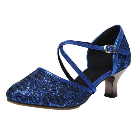 

CLZOUD Slide Sandal Women Blue Women s Dance Sandals Color Fashion Sequins Prom Ballroom Latin Dance Shoes Sandals 38