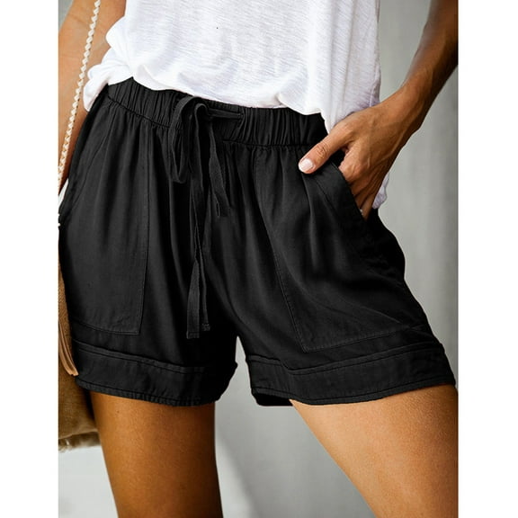Black Shorts for Women Splice Comfy Waist Pants Shorts Loose Elastic Pocketed Womens Casual Drawstring Pants