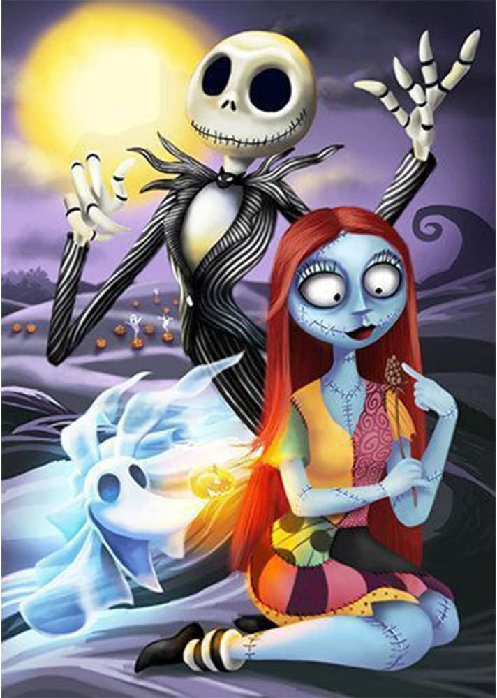 HsdsBebe Halloween Diamond Painting Kits for Adults, Skull Jack and Sally Diamond Art,Gem Art Craft for Kids