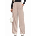 thumbnail image 3 of Women Dressy Work Business Casual Elastic High Waisted Trousers Ribbed Lounge Palazzo Pants Oat Color M, 3 of 10