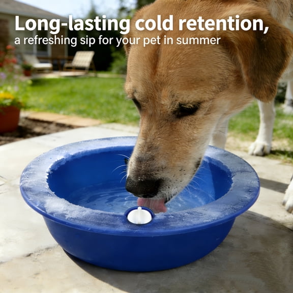 2 Pcs Pet Cooling Bowl, 7.5 Inch Large Plastic Double-Wall Ice Bowl for Dogs Cats, Keeps Water Cool in Summer, Easy to Clean Pet Food Water Dish, Blue