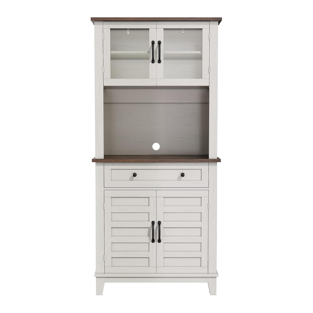 72" Pantry Cabinet with Storage Drawers, Tall Kitchen Pantry Storage Cabinet with 2 Glass Doors, Farmhouse Kitchen Hutch for Living Room, Dining Room