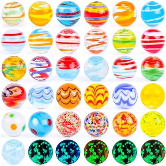 36PCS Glass Marbles, Including 5 Glow in The Dark Marbles for Vase Filler, Fish Tank, Table Scatter Decoration