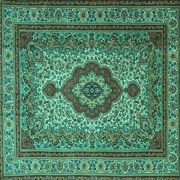 Ahgly Company Indoor Square Medallion Turquoise Blue Traditional Area Rugs, 5' Square