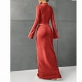 thumbnail image 4 of Women's Long Sleeve Maxi Dress Two-Piece Set - Fashionable, Casual & Comfortable Outfit, Perfect for Daytime Events and Relaxation,Vermilion,L, 4 of 6