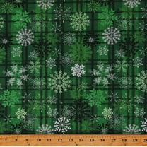 Cotton Snowflakes Snow Winter Holiday Seasonal Christmas Plaid Patterned Green Cotton Fabric Print by the Yard (14393-44)