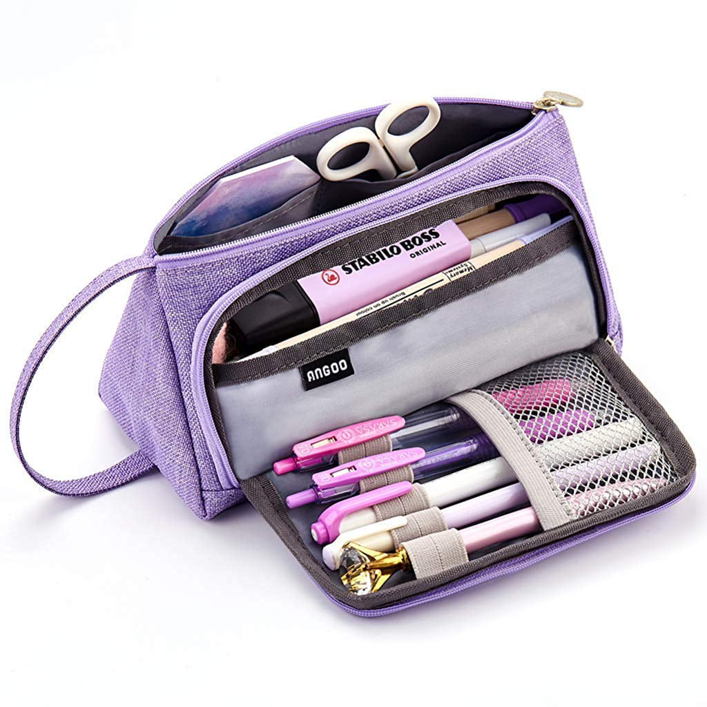 Pencil Case,HunptaBig Capacity Pencil Pen Case Bag for Middle High School Office College Girl Purple