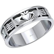 Men's 925 Sterling Silver Irish Celtic Claddagh Ring Band, Size 9