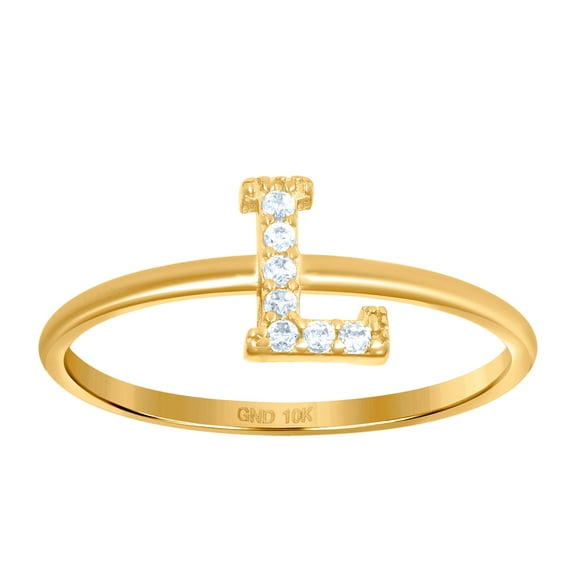 10k Yellow Gold Womens Cubic Zirconia Letter Name Personalized Monogram Initial Alphabet L Ring 1.2mm Wide Ring for Wome