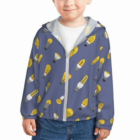 

Sun Hoodie for Kids blue Light Bulb Pattern Long Sleeve Swim Fishing Shirts Sun Protection Zip Up Jacket Clothing Athletic Hoodie