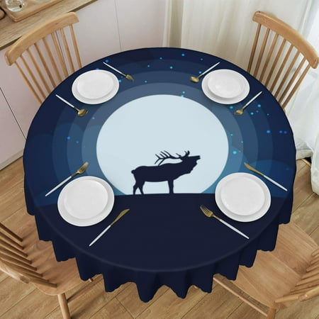 

ZNDUO Tablecloths 60 x60 Round Tablecloths - Washable Polyester Tablecloth Decorative Fabric Tablecloths for Table Buffet Party and Camping Dark Night Deer Pattern