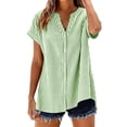 thumbnail image 2 of Wowcloth Women's V-Neck Short Sleeve Shirt, Striped with Button Front, Casual Blouse for Daily Wear and Office, 2 of 7