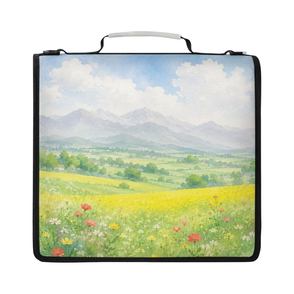 Zipper Binder with Shoulder Strap 2 inch 3 Ring Waterproof File Folder Organizer Bag 500 Sheet Springtime Countryside Scene