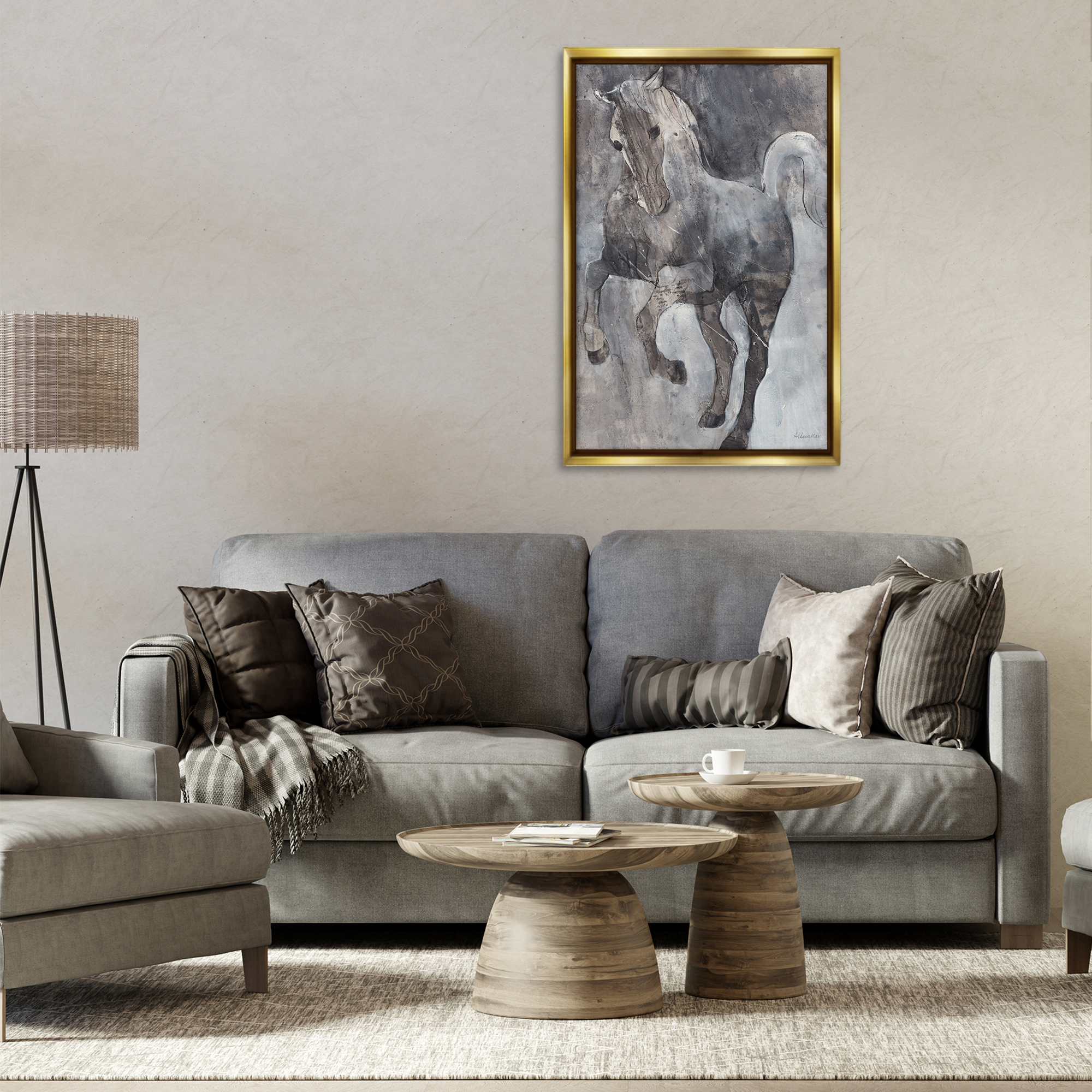 Stupell Industries Wind Dancer Stallion Animals & Insects Painting Gold Floater Framed Canvas Art Print Wall Art, 21 x 31