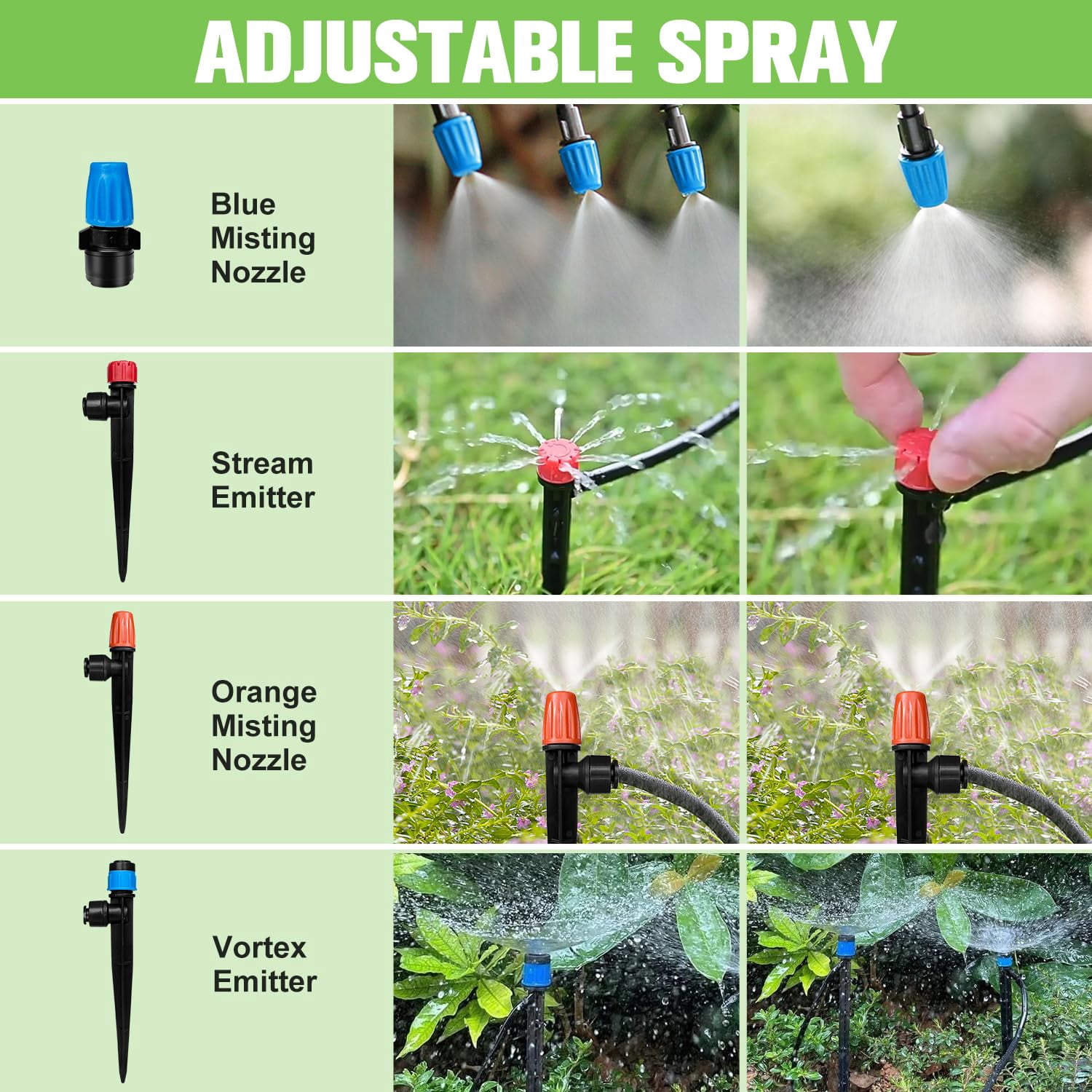 230ft Drip Irrigation System For Garden With 40 Nozzles & Emitters  Watering 1/2" 1/4" Tube And Barbed Fittings - Adjustable Sprinklers Kit Greenhouse Lawn Raised Bed