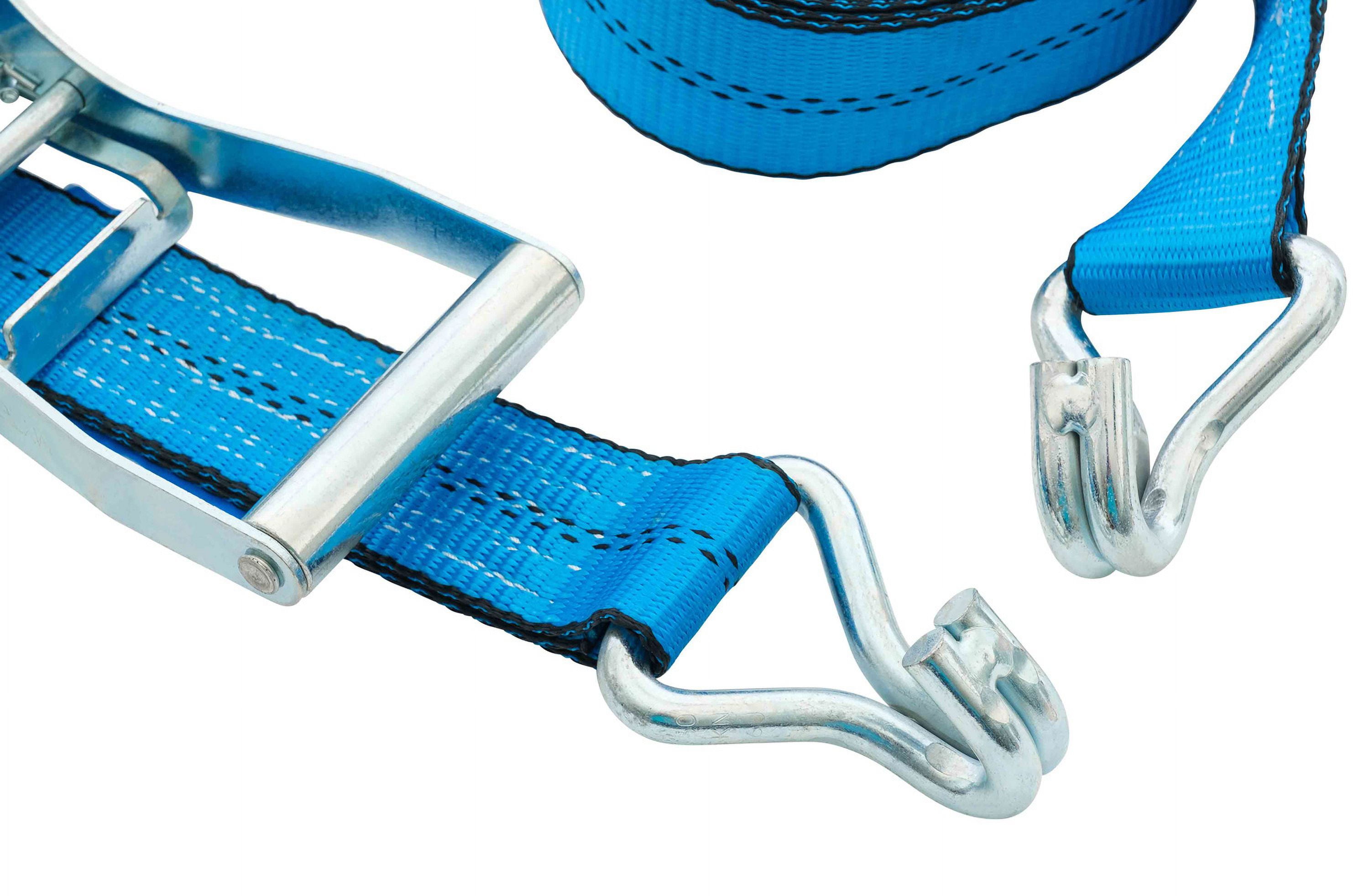 Mytee Products (10 Pack) 2 Inch x 30 FT Blue Ratchet Strap with J Hooks - 10,000 Lbs Breaking Strength - Heavy Duty Tie Down Cargo Truck Straps with Wire Hooks for Flatbed, Truck, Trailers Pickup