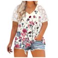 thumbnail image 2 of Hauts d'Été Grande Taille en Dentelle pour Femmes Blouses d'Été Patchwork Imprimé Amples Grande Taille Col en V Manches Courtes T-Shirts Col en V Femmes en Solde, 2 of 5