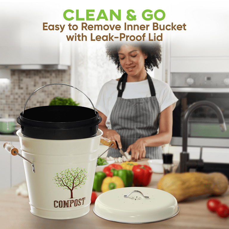 Third Rock Kitchen Compost Bin - 1.3 Gallon Compost Pail with Inner Compost  Bucket Liner - Premium Dual Layer Powder Coated Carbon Steel Countertop