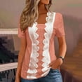 thumbnail image 3 of Gfyviroh Trendy Women's Tops Lace Square Neck Casual Tops Short Sleeve 3/4 Sleeve T-shirts Hollowed-out Pullover, 3 of 5