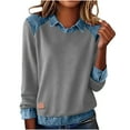 thumbnail image 2 of TACILIP Mode Automne Chemises à Manches Longues pour Femmes Chandail en Molleton en Denim Patchwork Chandail Décontracté Tenues de Printemps, 2 of 9