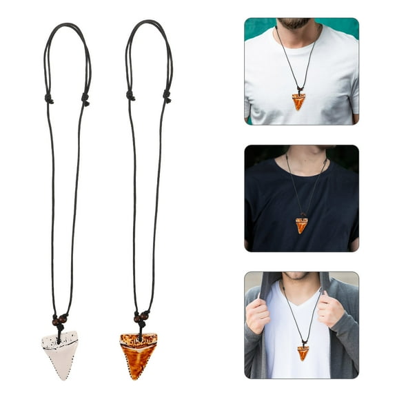 OFFIGAM 4Pcs Shark Tooth Necklace for Men with Faux Bone Carving Adjustable Coastal Style Jewelry