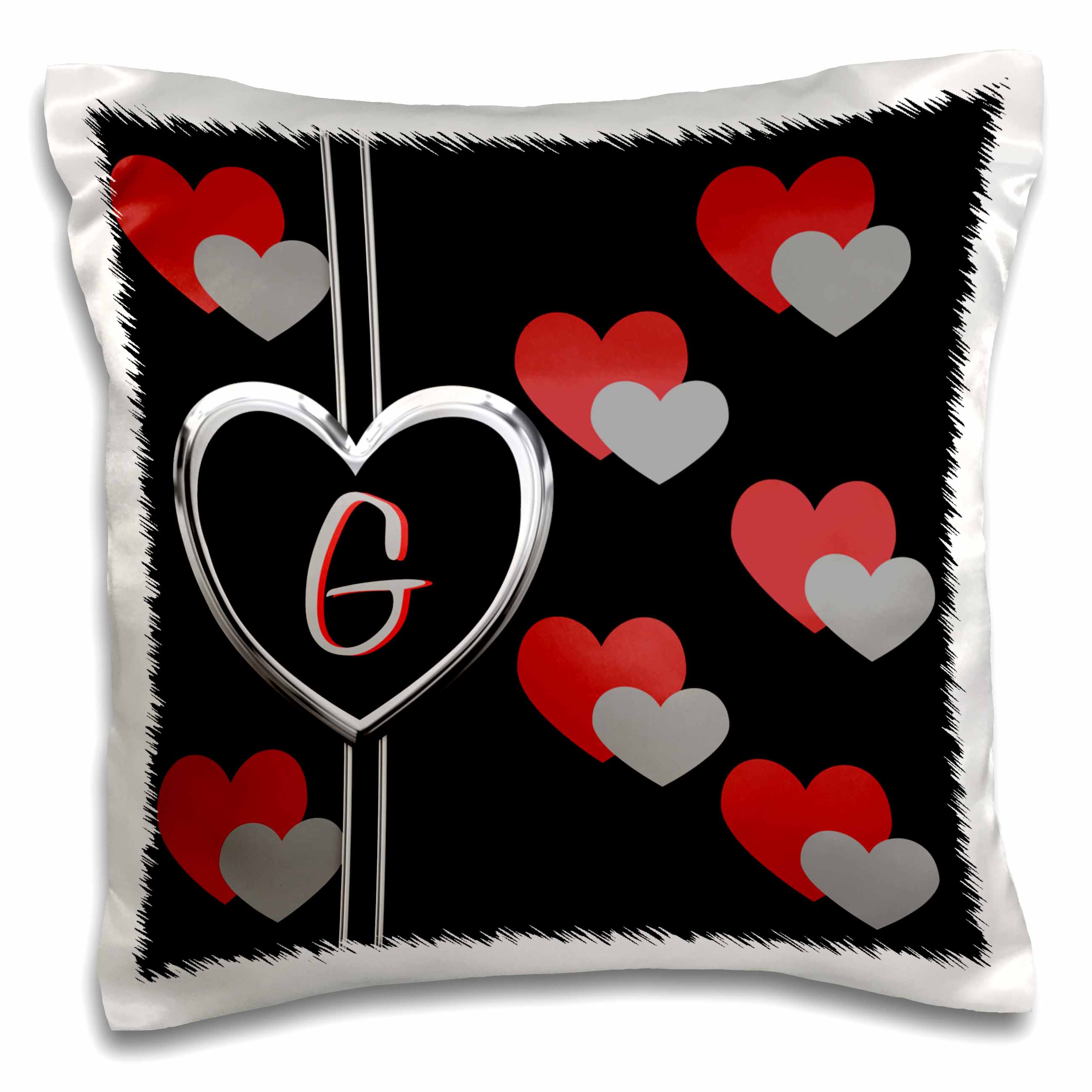 3dRose Modern Geometric Black Red Grey Hearts Pattern Monogram Letter G