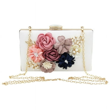 Women Clutch Bag Floral Purse Wedding Handbags, White