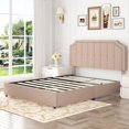 thumbnail image 4 of VECELO Queen Size Bed Frame with Storage Drawers & Charging Ports, Upholstered Platform Bed Frame with Adjustable Headboard, Mattress Foundation with Wooden Slats Support, No Box Spring Needed, Beige, 4 of 8
