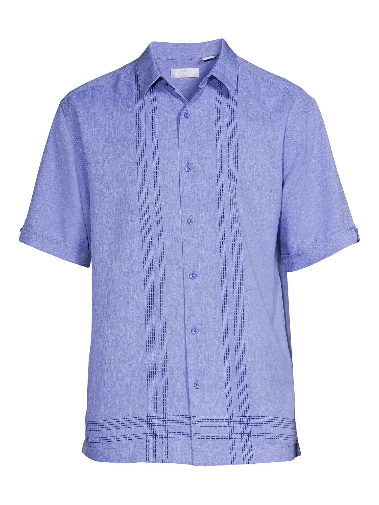 Cafe Luna Men’s Woven L-Shaped Print Short Sleeve Shirt
