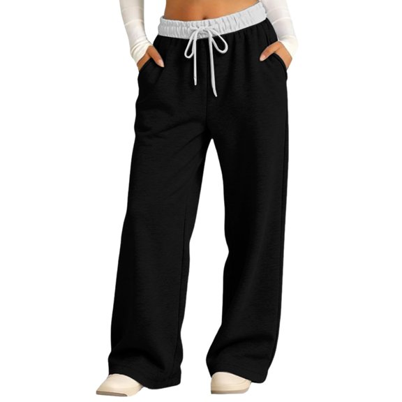 Mnyotv Straight Wide Leg Pants Girls Fashion High Waist Baggy Sweatpants Drawstring Trousers with Pocekts Size 12-13 Years