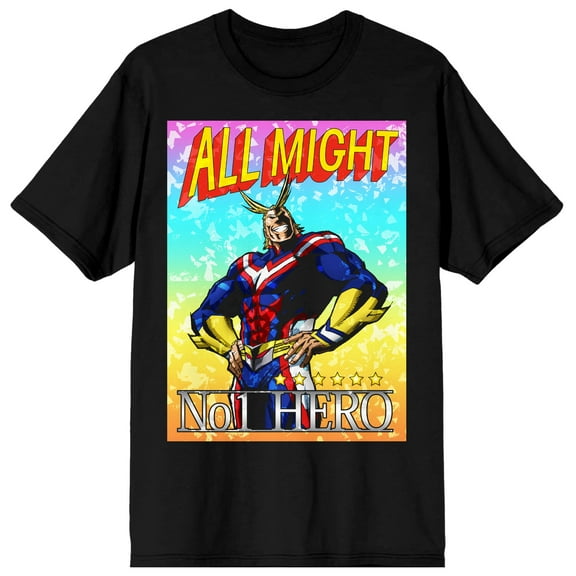 All Might Trading Card My Hero Academia Mens Black Graphic Tee-M