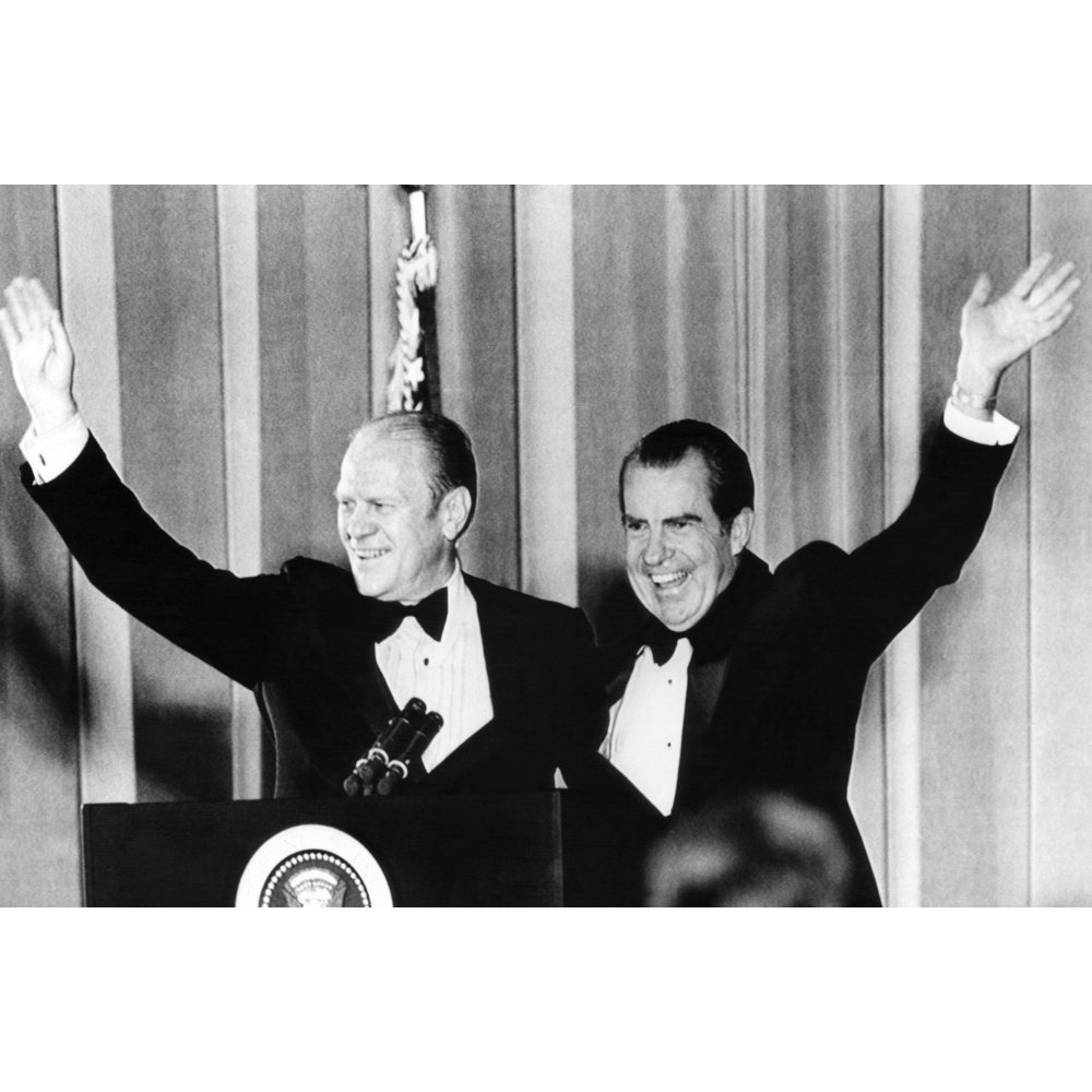 President Nixon And Vice President Gerald Ford Wave To Gop Supporters