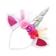 thumbnail image 4 of KAKOWELY 3 diademas de cuerno de unicornio para niña, con flores, para cosplay y fiesta de disfraces (plateadas), 4 of 4