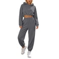 thumbnail image 2 of Chbgutlmr Sweatsuits Women 2 Piece Outfits Long Sleeve Drawstring Hem Crop Hoodies Cinch Bottom High Waist Joggers Casual Workout Plain Trendy Sets, 2 of 9