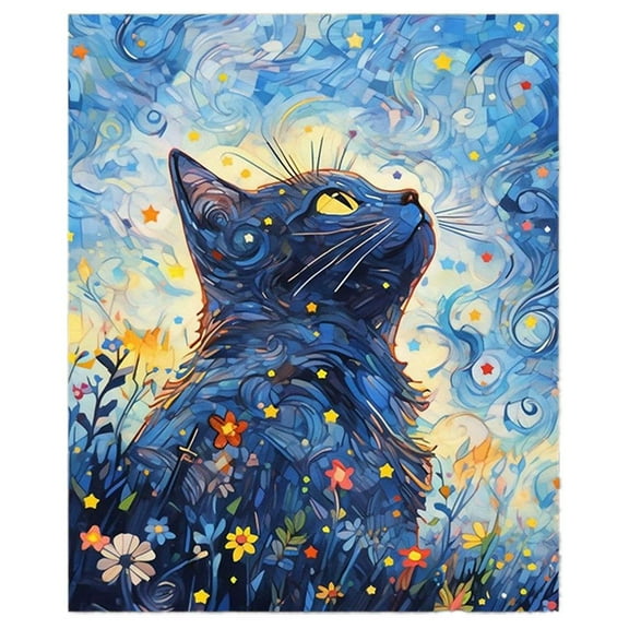 Cat Paint by Numbers for Adults, Black Cat Adult Paint by Numbers Canvas Kits Without Frame, DIY Starry Night Acrylic Digital Oil Painting Craft for Home Wall Decor, 30 40 cm