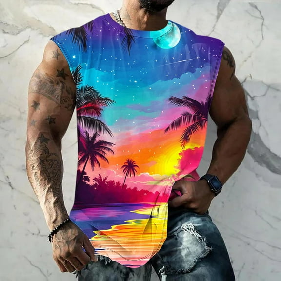 Blczomt Mens Sleeveless T Shirts Muscle Workout Tank Tops Beach Summer Mens Fashion