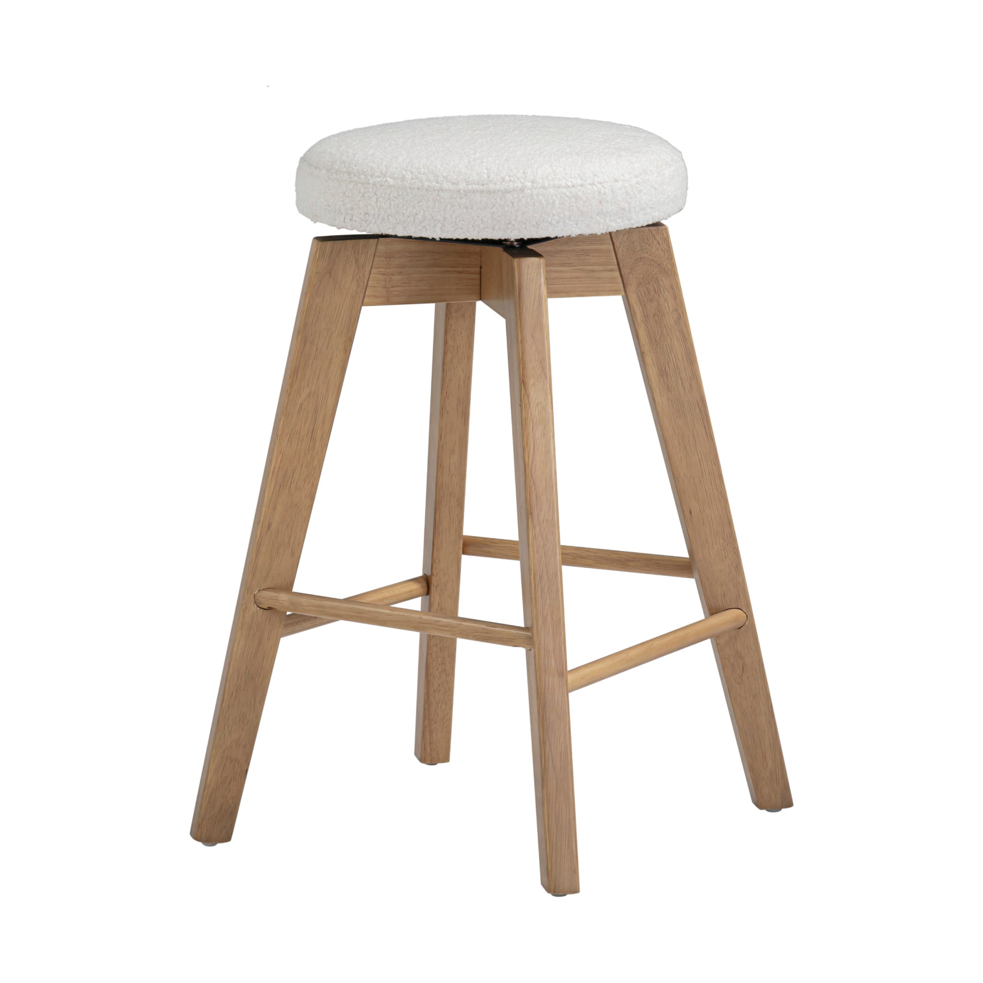 Nathan James Amalia Bohemian Swivel Bar Stool, Backless Counter Height Boucle Counter Stool with Solid Wood Legs and Upholstered Seat, White Oak