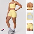 thumbnail image 3 of PISONIC Women 2 Piece Workout Sets Padded Halter Sports Bras High Waisted Biker Shorts Yoga Outfits, 3 of 9