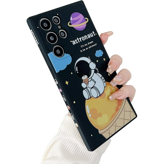 Compatible with Samsung Galaxy S23 Ultra Astronaut Case Women Girls Cute Candy Case Camera Lens Full Protection Soft Silicone Protective Case for Samsung Galaxy S23 Ultra 6.8 inch (Black)