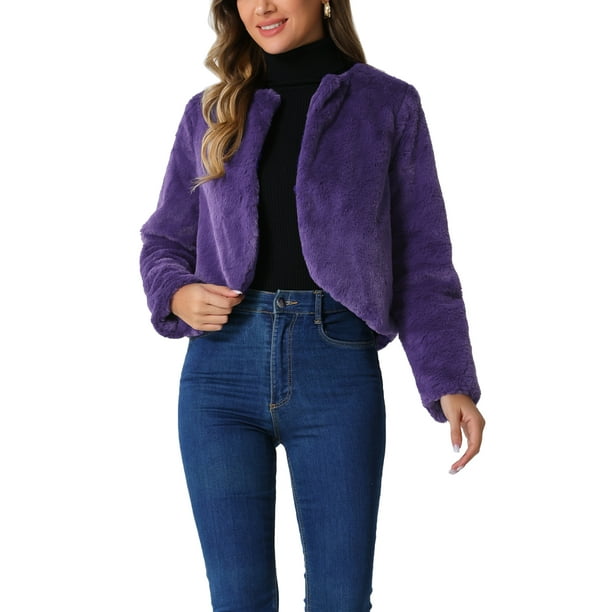 INSPIRAR CHIC Bolero de Invierno para Mujer, Bolero Abierto de Piel Sintética, Color Púrpura